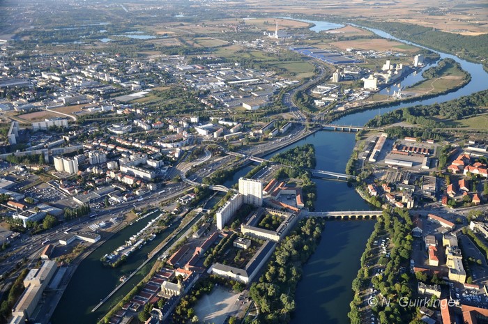 Aerial view of Metz, France with Moselle River