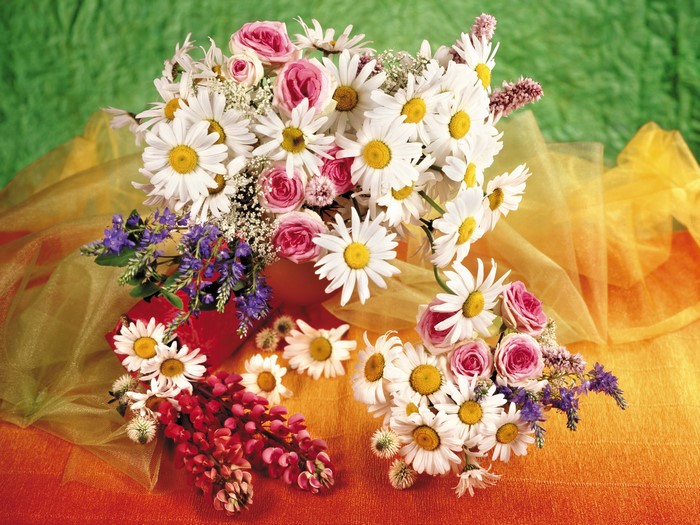 Bouquets of Camomiles and Roses