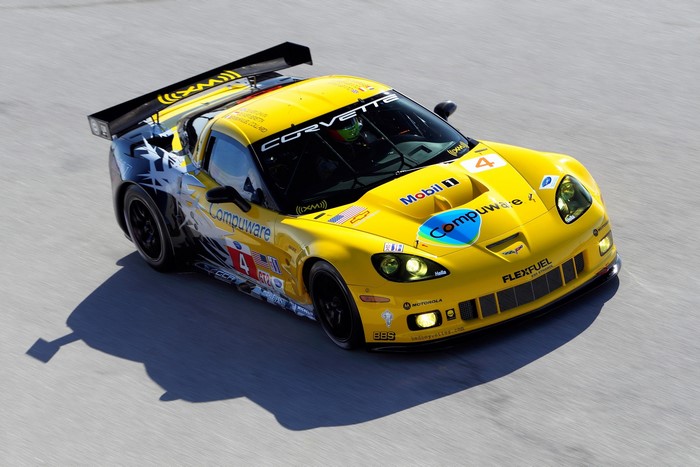 Yellow 2010 Chevrolet Corvette C6-R GT2 race car