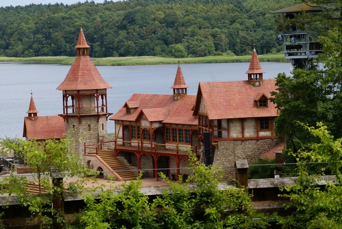 Medieval castle buildings by a lake in Germany