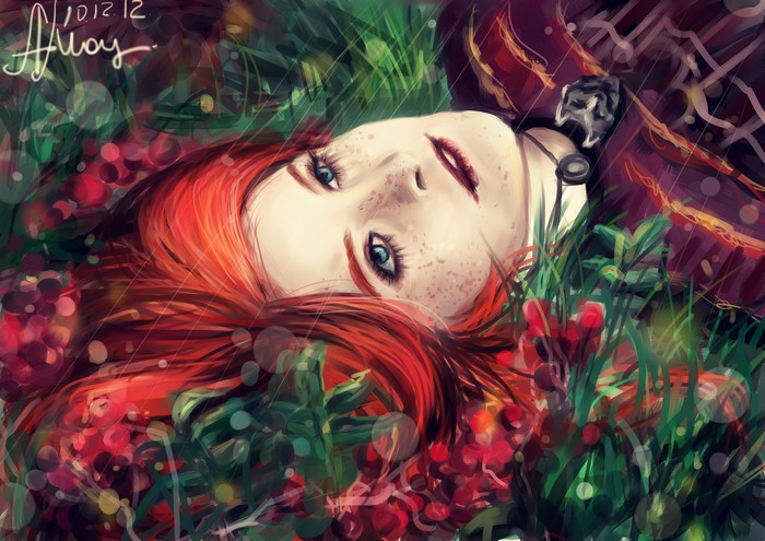 4K Painting of a Redhead Girl in Grass