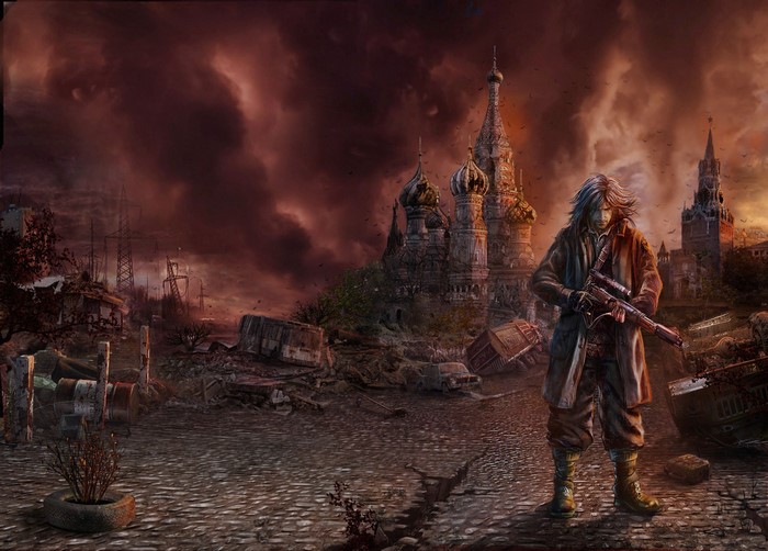 Post-apocalyptic warrior in ruined Moscow
