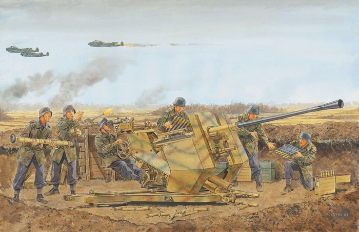 German Soldiers operating an anti-aircraft gun