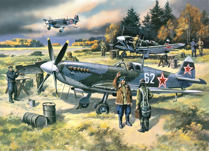 Soviet Fighters on a Field