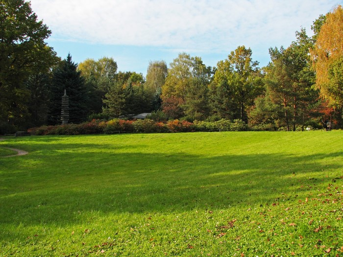 Park with a pagoda and autumn trees in Moscow