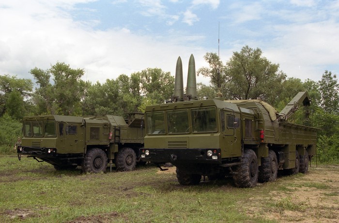 Russian missile launchers in a field