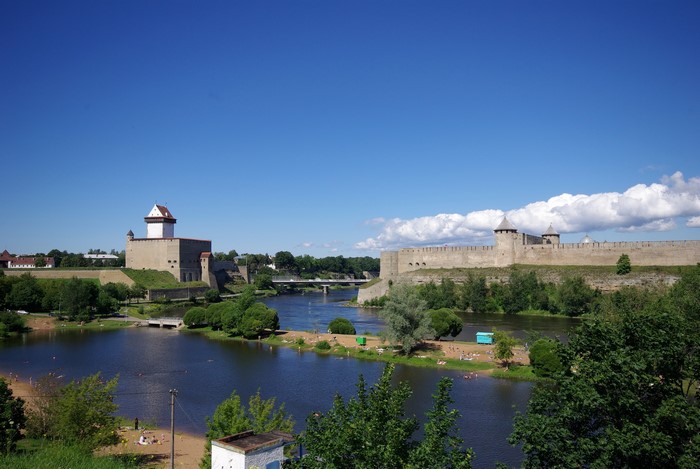 Narva Castle and Ivangorod Fortress across the Narva River