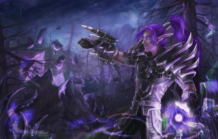 Elf Warrior casting magic in a dark forest