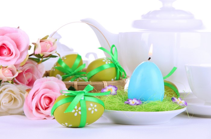 Easter Eggs, Candle, and Roses