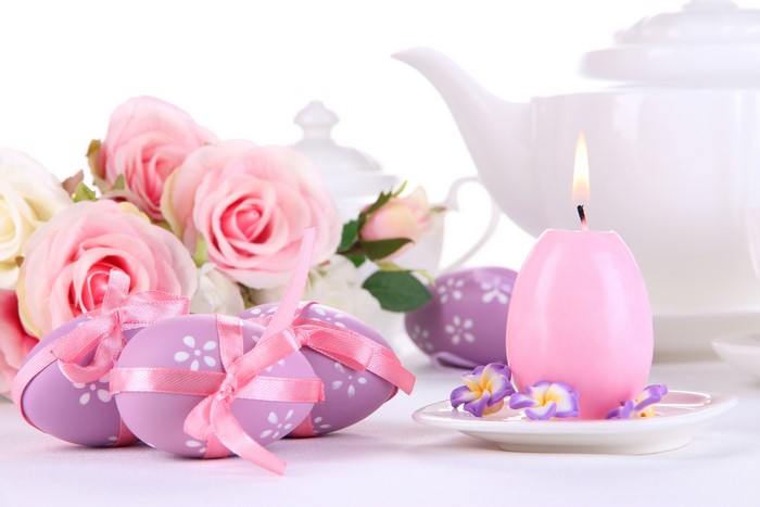 Easter Eggs and Candle with Flowers