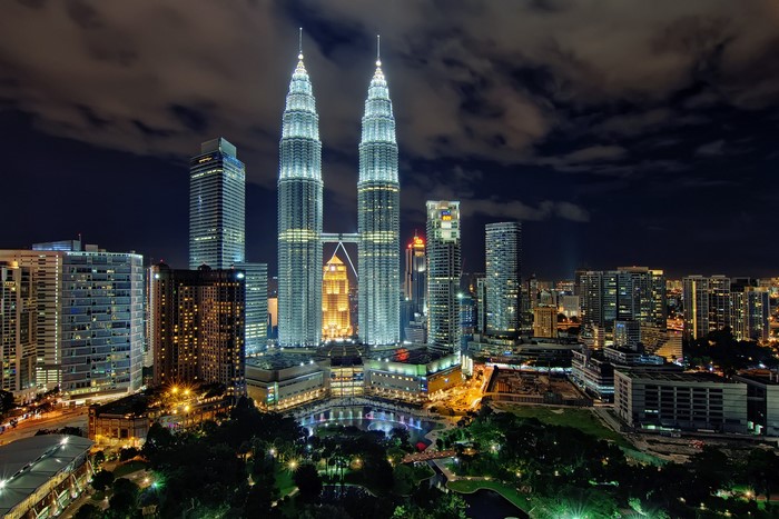 Petronas Twin Towers at night in Kuala Lumpur, Malaysia