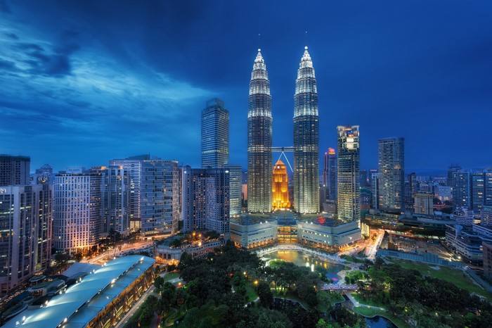 Petronas Twin Towers at night in Kuala Lumpur, Malaysia
