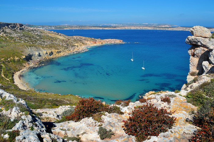 Bay with sailboats near Mellieha, Malta