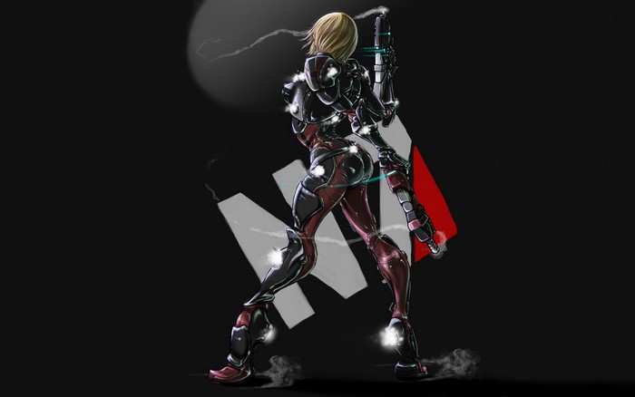 Female warrior in armor holding a weapon