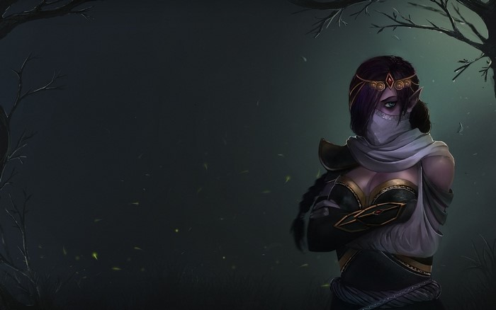Templar Assassin Lanaya from DOTA 2 in a dark forest