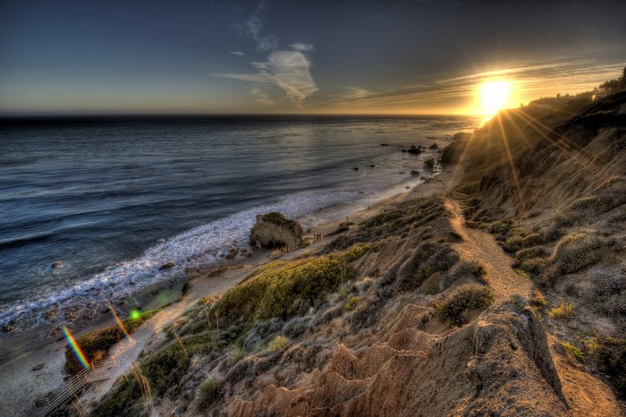 Sunset over the coast of Malibu, California