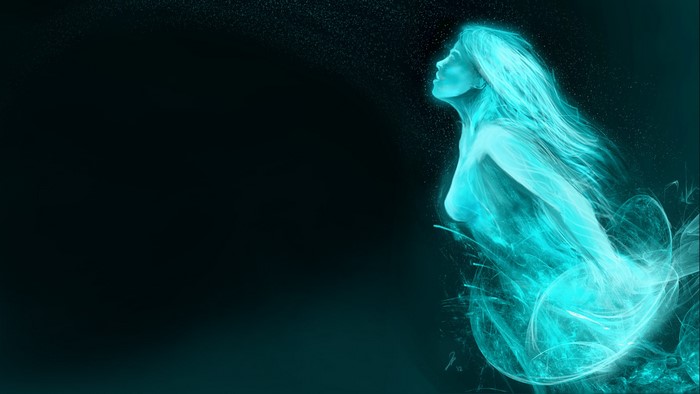 Glowing blue spirit woman
