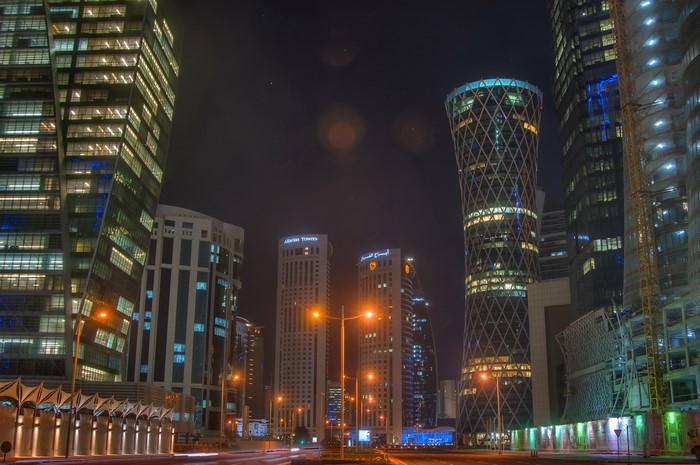 Doha Qatar Skyscrapers at Night