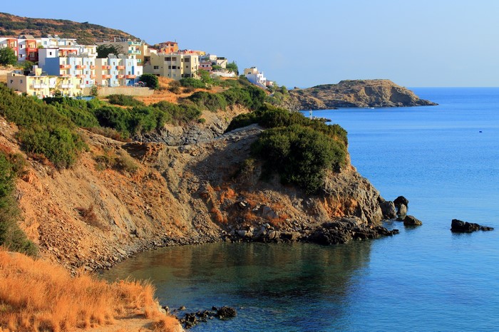 Crete Mpali, Greece Coastline with Colorful Buildings