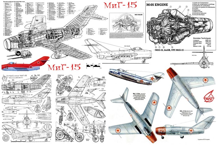 MiG-15 Fighter Jet Technical Diagrams and Illustrations