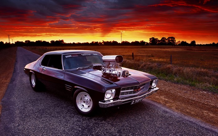 Modified Holden Monaro GTS with supercharger at sunset