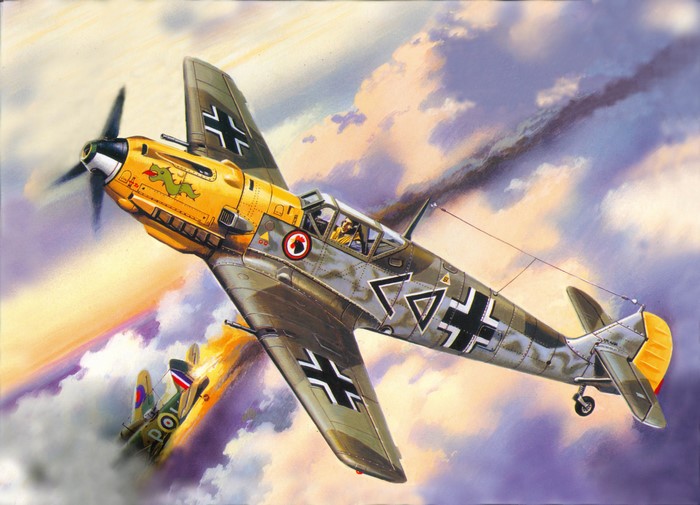 Messerschmitt Bf 109 and Spitfire in combat