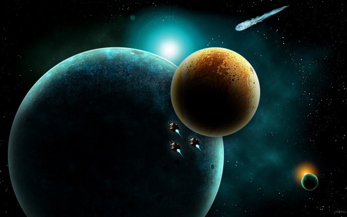 Spaceships near planets with a comet