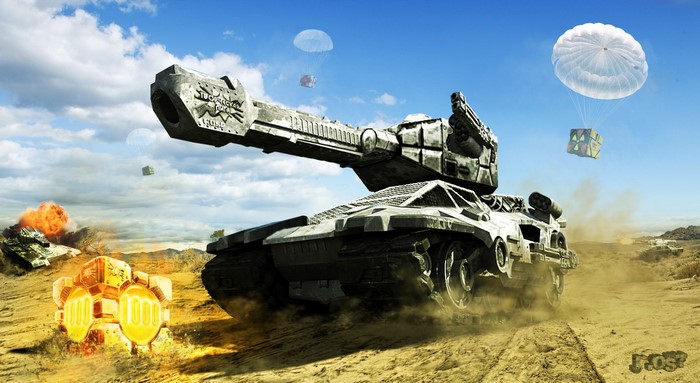 Tanki Online futuristic tank in a desert battlefield