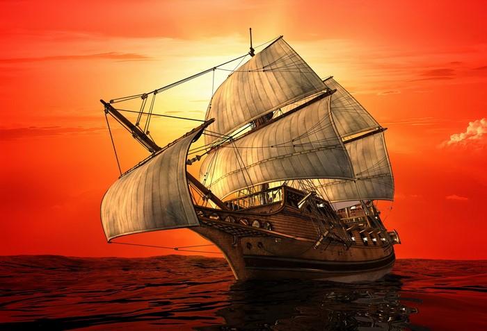 4K Sailing Ship on the Sea