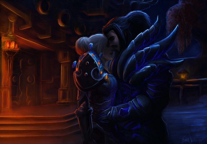 Couple in Armor Embracing