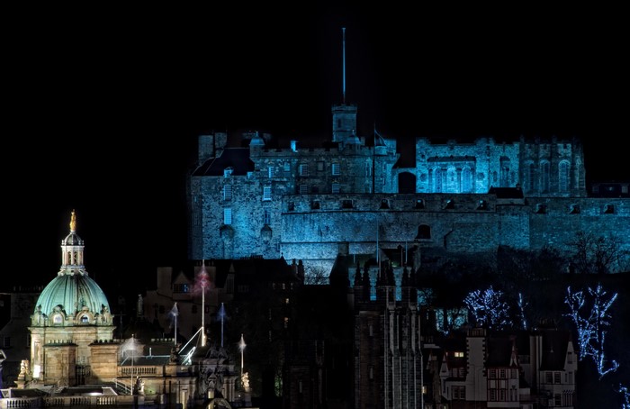 Edinburgh Castle illuminated at night