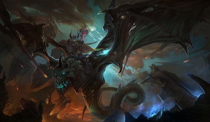 Undead warrior riding a dragon in battle