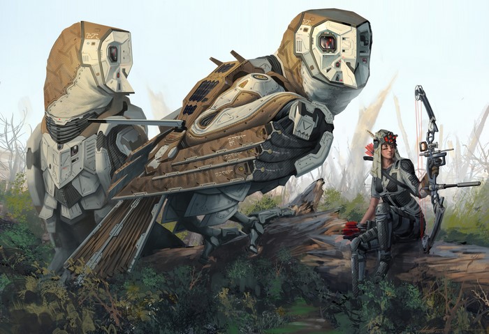Robotic Owls and Archer Warrior in Forest