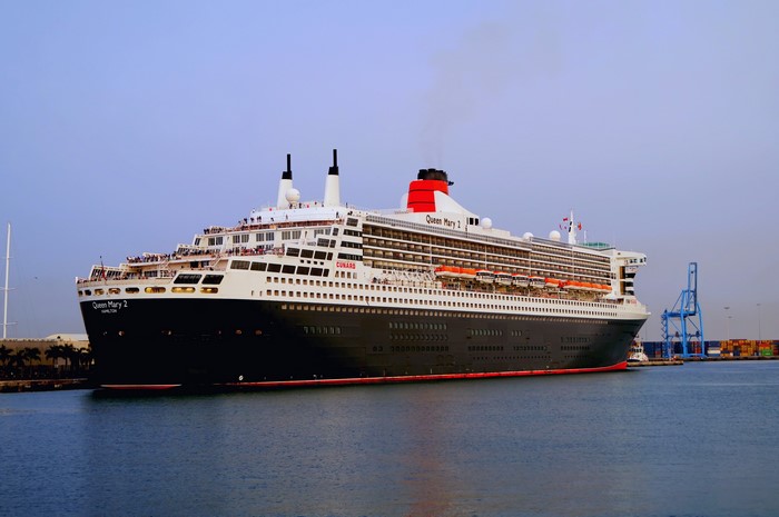 Queen Mary 2 cruise liner docked at port