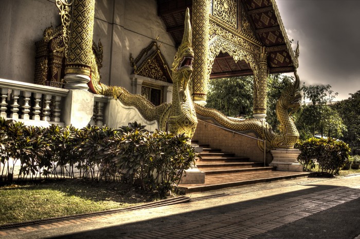Temple Stairs with Naga Balustrades in Chiang Mai, Thailand