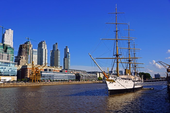 Tall ship docked in Puerto Madero, Buenos Aires, Argentina