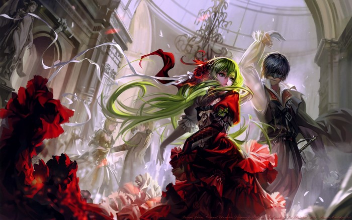 Couple dancing at a masquerade ball