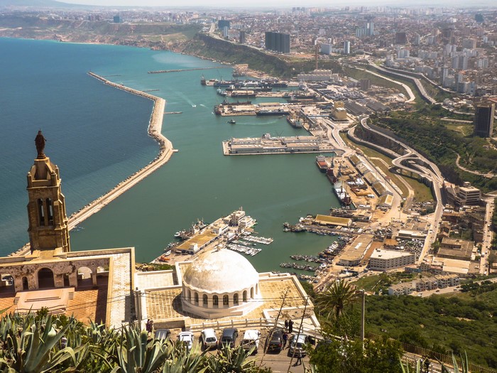 Aerial view of Oran, Algeria harbor and coastline