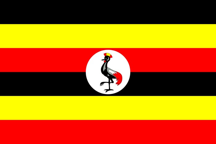 Flag of Uganda with Grey Crowned Crane emblem