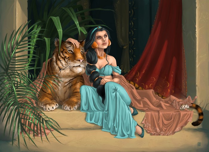 Princess Jasmine with Rajah the Tiger