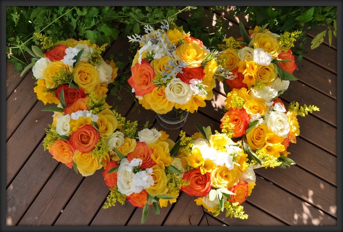 Bouquets of Roses in Yellow, Orange, and White
