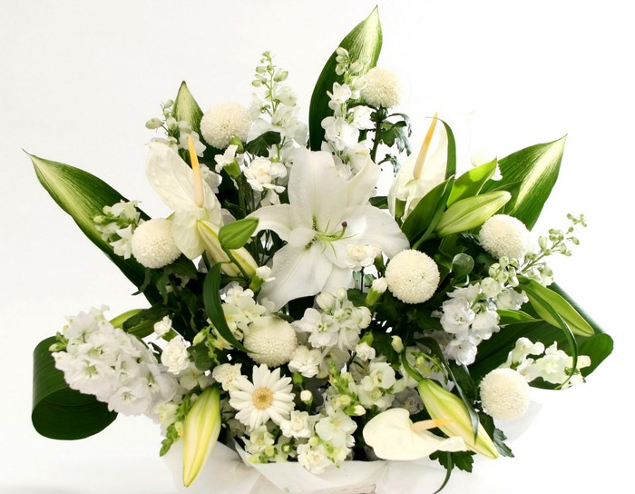 White Flower Bouquet with Lilies and Anthuriums