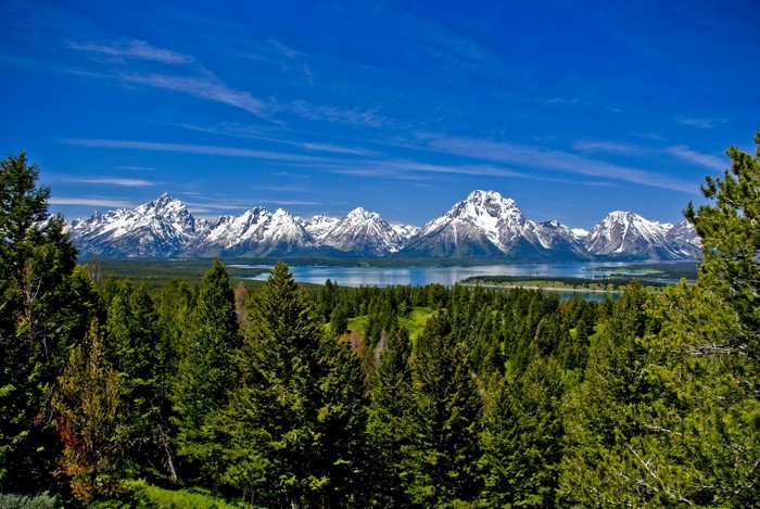 Grand Teton Mountains and Lake in Wyoming, USA