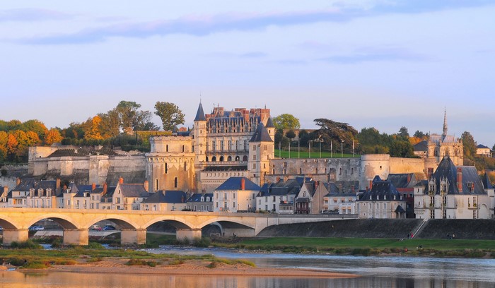 Chateau Royal d'Amboise and bridge over Loire River, France
