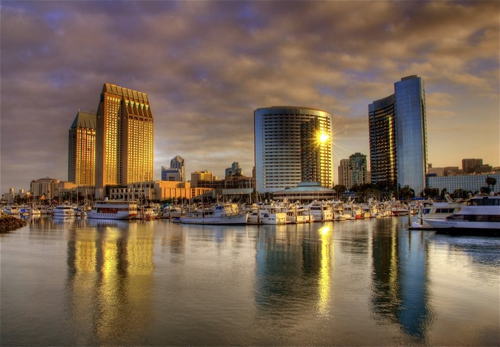 San Diego Skyline and Harbor at Sunset