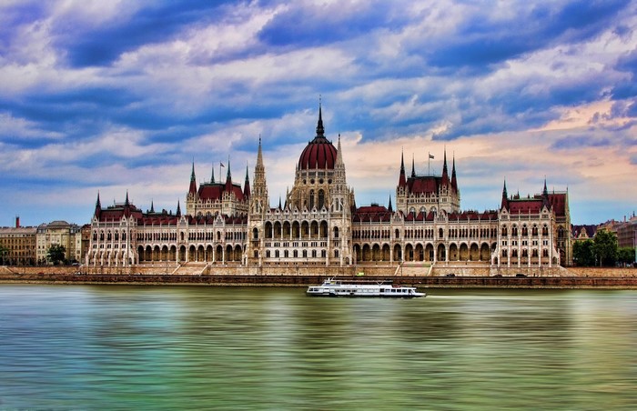 Hungarian Parliament Building on the Danube River in Budapest