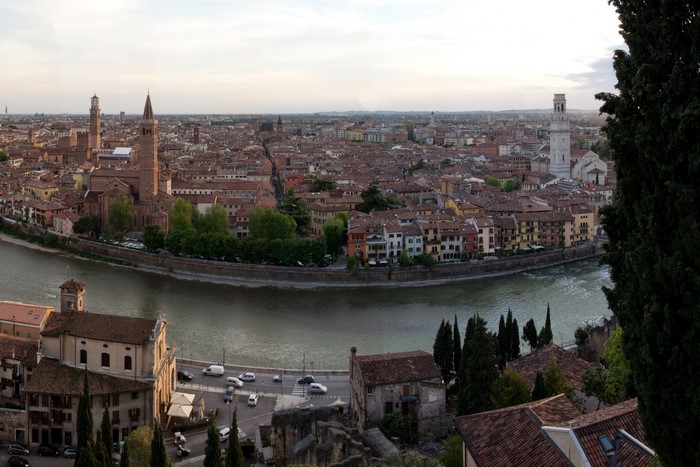 Verona cityscape with Adige River and churches