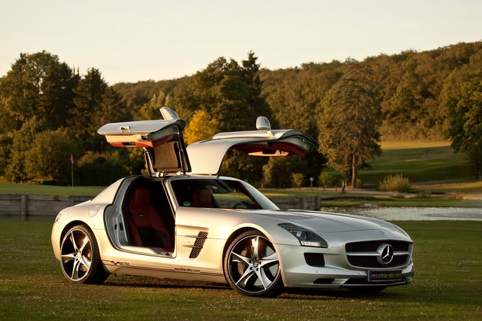 Silver Mercedes-Benz SLS 63 AMG MC700 with Gullwing Doors