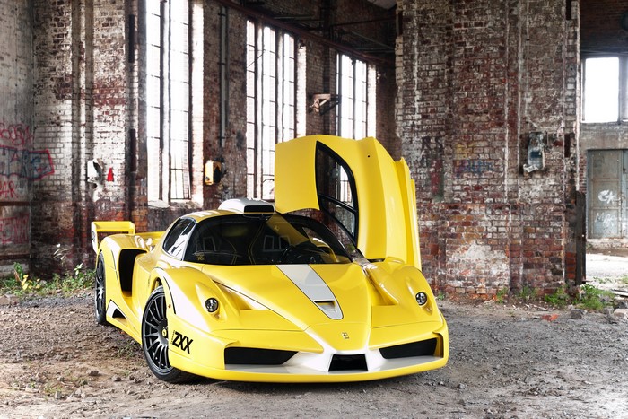Yellow Ferrari Edo Competition ZXX Enzo in abandoned building
