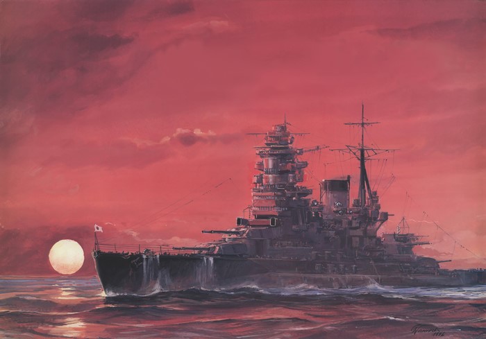Battleship IJN Nagato at Sunset Painting